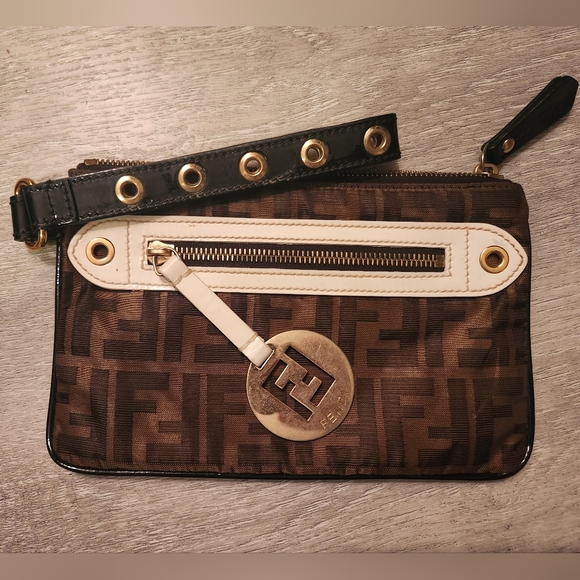 Fendi Brown & Black FF Monogram Clutch/ Wristlet, Signature Zucca Logo - Picture 1 of 11